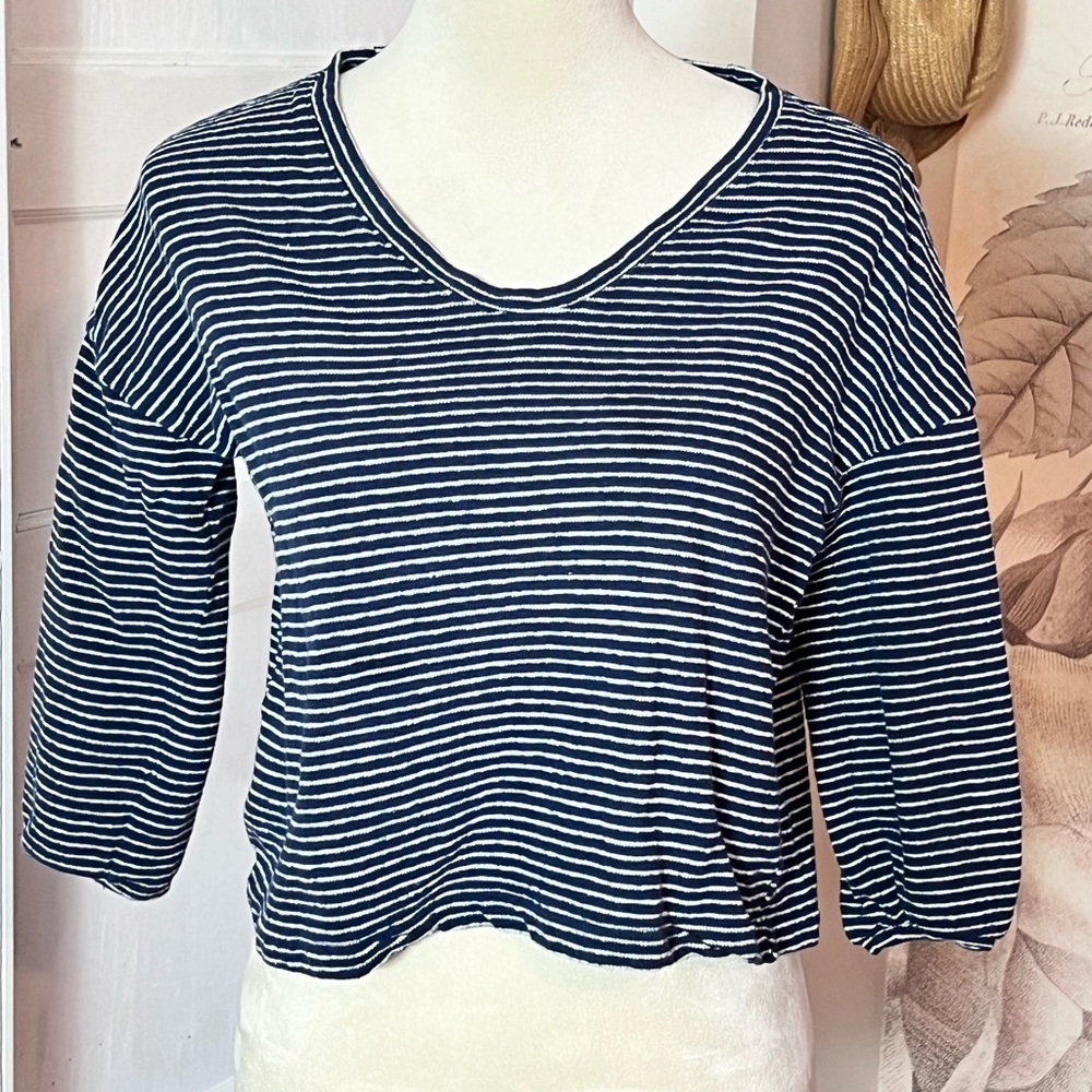 MADEWELL STRIPED CROP TOP SZ XS OVERSIZED BLUE WHITE STRIPE NAUTICAL NORMCORE